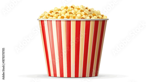 Red and White Striped Popcorn Bucket Full of Kernels