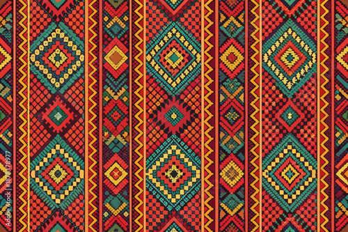 Vibrant Andean Textile Pattern with Geometric Motifs
