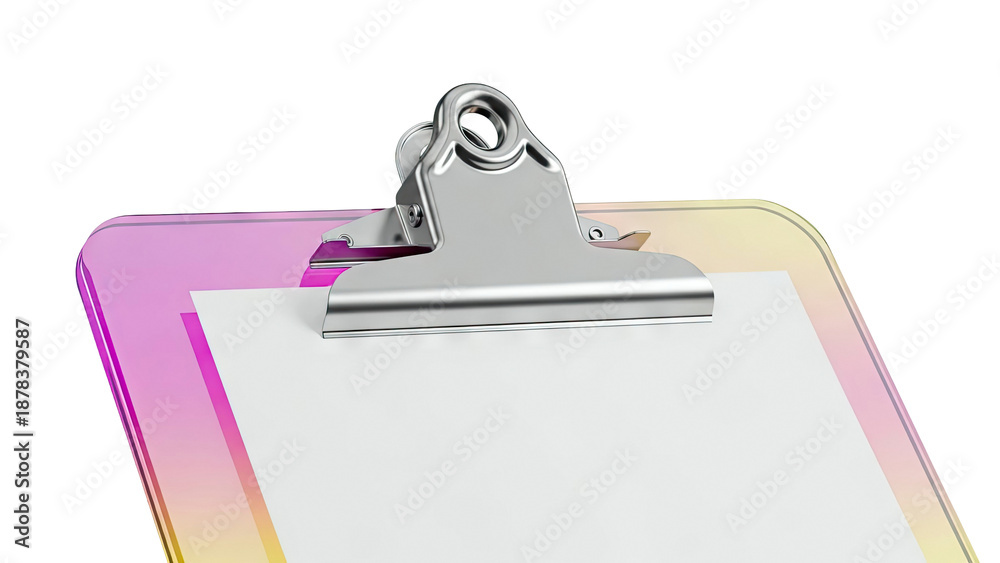 Fototapeta premium Gradient Translucent Clipboard with Metal Clip and White Paper