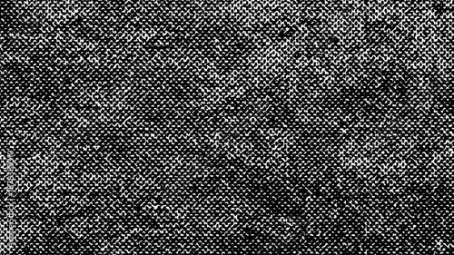 Distressed black and white halftone newsprint texture background with vintage grainy motion and analog film noise effect.