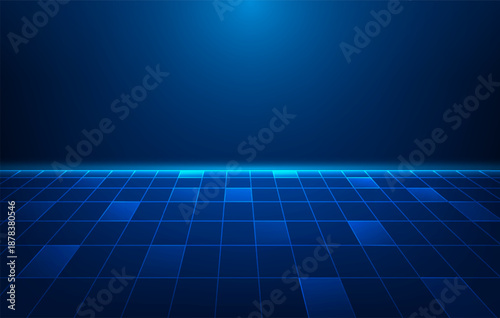 sci fi grid perspective lines technology on dark blue background. cyber grid metaverse wallpaper. vector illustration fantastic technology.