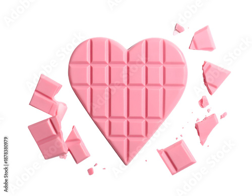 pieces of handmade heart shaped pink chocolate bar isolated on transparent png