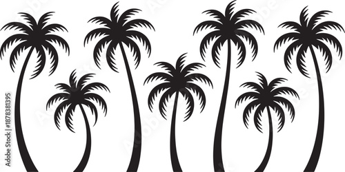 Black palm tree silhouettes on white background palm trees black and white tropical