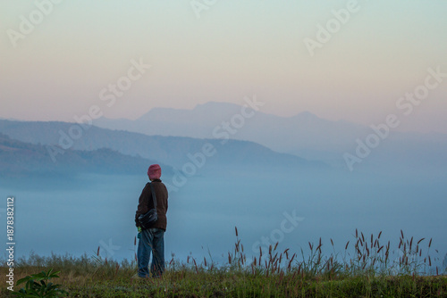 man with view in the mountains