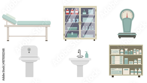 Interior view of a clinical room with bed, sink, and medical furniture in a healthcare facility.