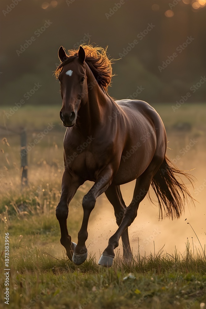 Fototapeta premium Year of the Horse Zodiac – Strong Horse Running Freely in Nature. 