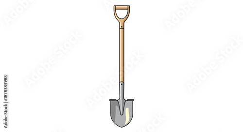 Long-handled garden shovel with a wooden shaft and a metallic spade head, isolated on a clean white background for gardening themes.