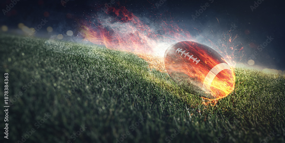 Fototapeta premium Brennender Amercian Football der fliegt 