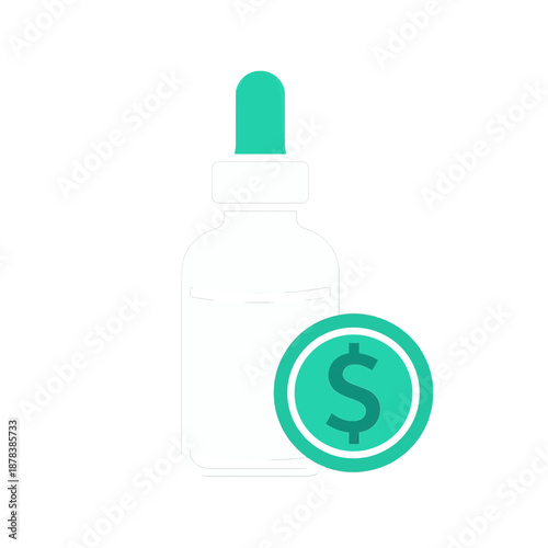 Flat Icon of Medicine Bottle with Dollar Sign.
