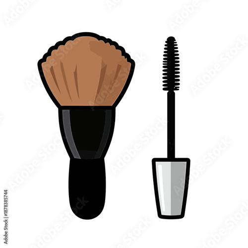 Flat icon of makeup brush and tube.