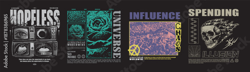 Vector illustration streetwear t-shirt design bundle for t-shirt print design template.