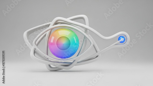 Futuristic eye with colorful iris and white neural connections