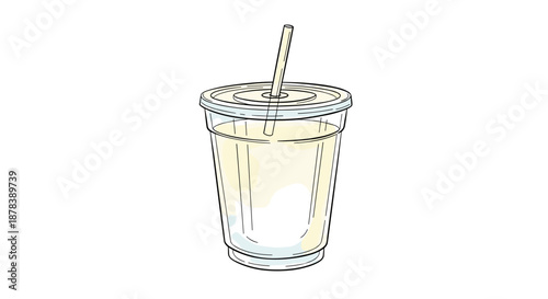 Illustration of a buttermilk-filled cup with a straw, isolated on a clean white background, showcasing simplicity and freshness