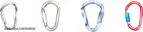 Watercolor Carabiner White Icon Vector Set. Isolated on white background