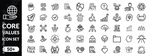 Core values 50 icon set. Full Vector Outline Style Icons. Vector Stock illustration