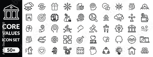 Core values 50 icon set. Full Vector Outline Style Icons. Vector Stock illustration