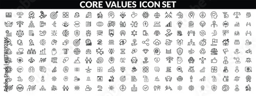 Core values 50 icon set. Full Vector Outline Style Icons. Vector Stock illustration