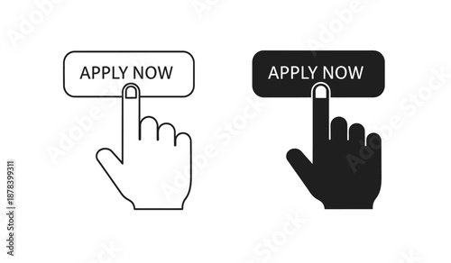 Black and white hand cursor icons with apply now button for website or application interface