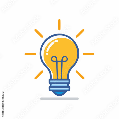 Vibrant lightbulb icon with radiant yellow glow and blue outline