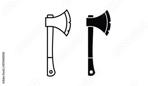 Two black and white axe icons in different styles on a pure
