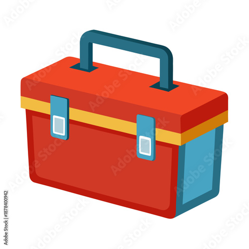 Red toolbox with blue and yellow accents