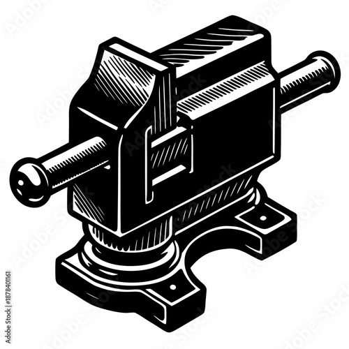 Black and white illustration of a vise
