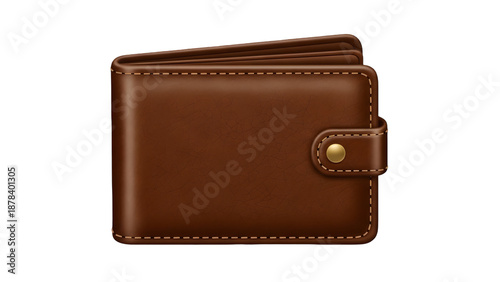 Tableau sur toile Brown leather wallet with gold snap closure isolated on white