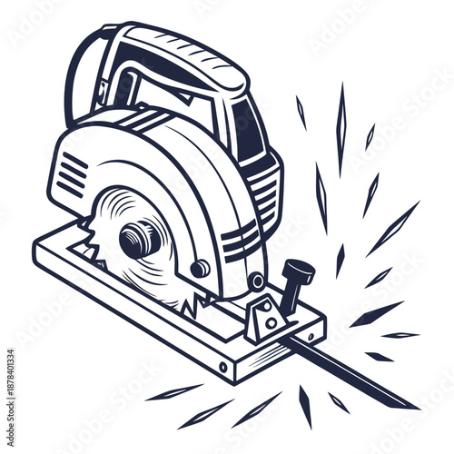 Electric circular saw in action