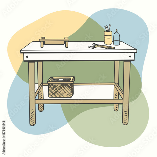 Woodworking table with tools