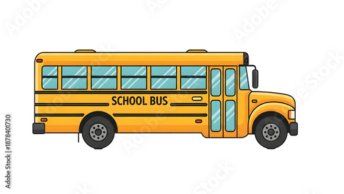 Yellow school bus on white background