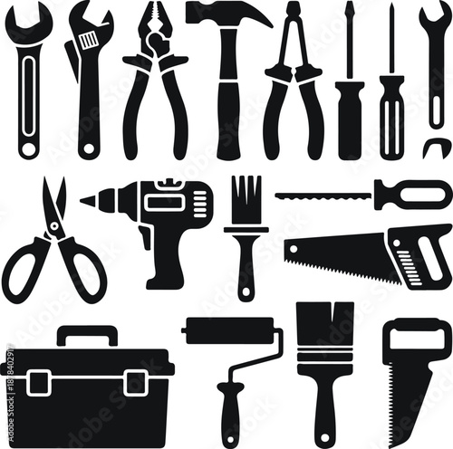 Collection of Black and White Tool Silhouettes