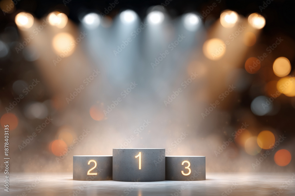 Fototapeta premium A stage with three podiums and a spotlight on the middle podium