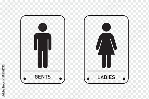 Set of four icons showing accessible toilet ladies and gents signs. Washroom Sign Set: Gents, Ladies, Disabled, Baby Changing Vector Icons. Restroom or toilet door sign set containing gents , ladies
