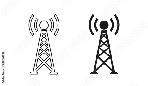 Two cell towers with radio waves emitting from the top