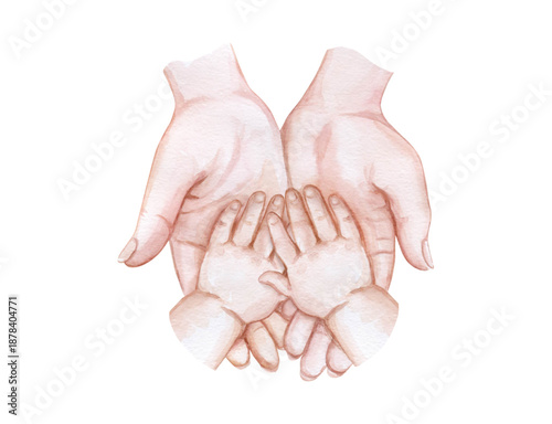 Adult Hands Holding Baby Hands Family Care Illustration
