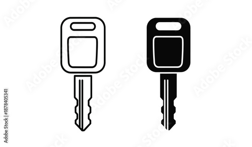 Two black and white keys with rectangular heads and serrated teeth on a pure