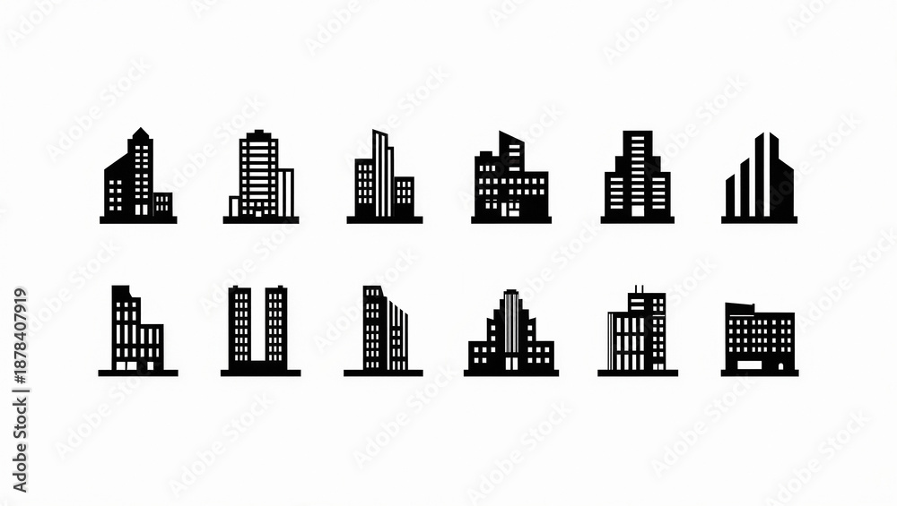 Fototapeta premium Modern city skyline with various building silhouettes