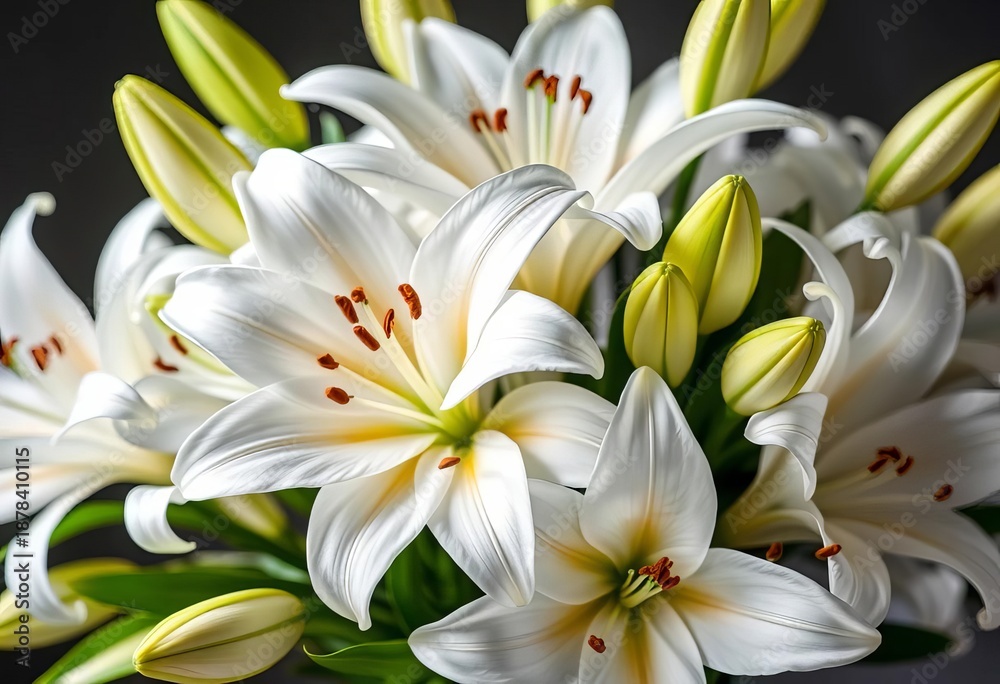 Obraz premium Elegant white lilies arranged in a bouquet, lush and pristine, white, white flower