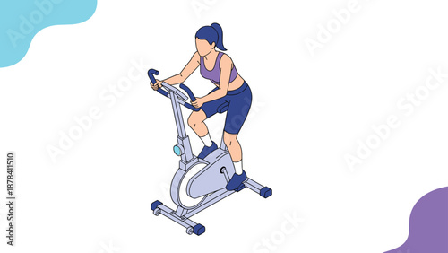 Fit woman exercising on a stationary bike to promote a healthy lifestyle and regular physical activity at home or gym.