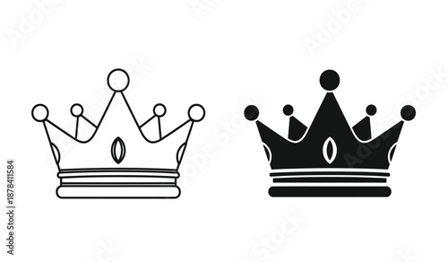Two crowns in black and white line art style