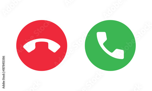 Phone Call Icons. Accept or Decline Incoming Call Buttons. Incoming Call Vector Icon Set. Call accept and decline icon set with green and red buttons featuring phone symbols. vector illustration eps.