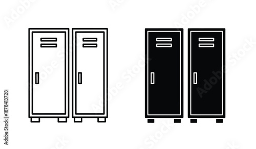 Simple line art illustration of four lockers in black and white