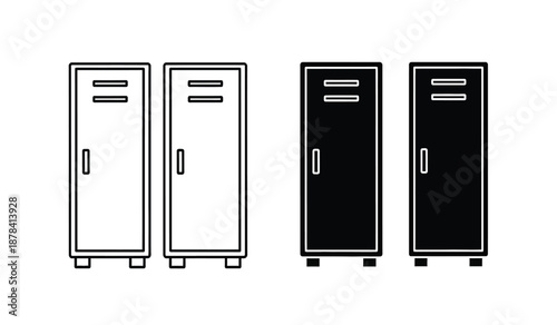 Four different colored lockers in a row