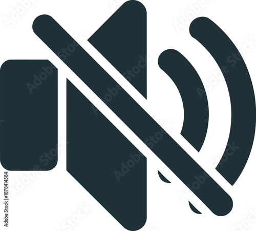 Mute Speaker Icon Vector Graphic with Sound Waves and Slash Symbol