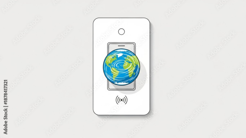 Fototapeta premium Smart Home Device with Earth Icon on White Background Isolated