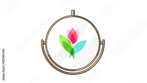Embroidery Hoop with Pink Tulip and Leaves Isolated on White Background