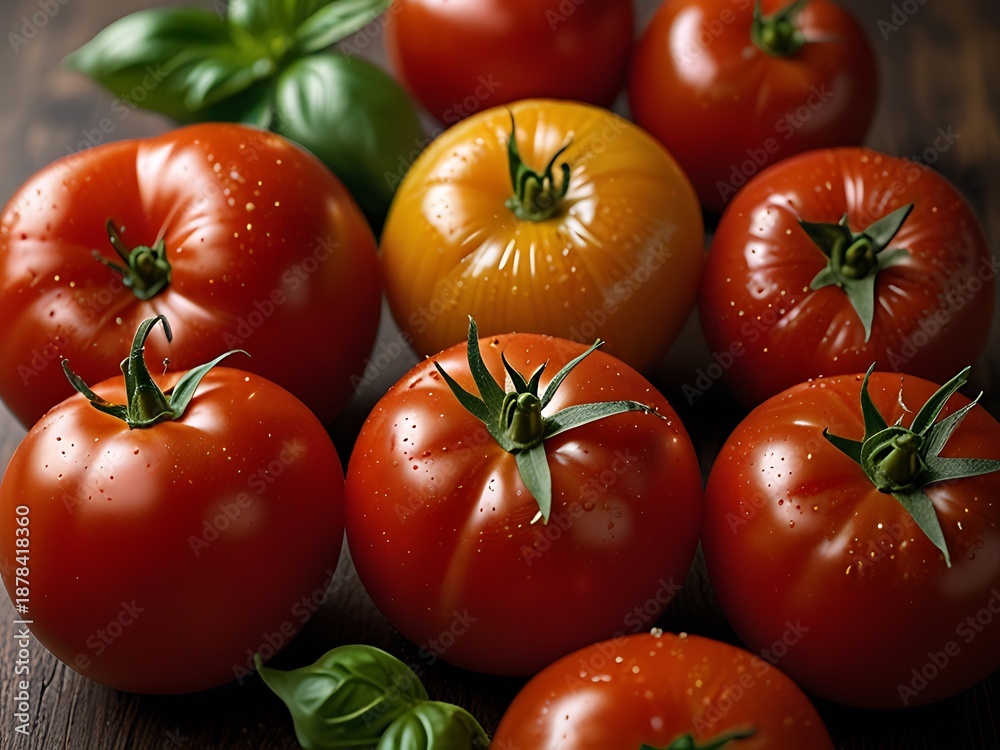 Fototapeta premium Tomatoes arranged as a repeating food ingredient pattern. Culinary background for menu design, packaging, and recipe layouts.