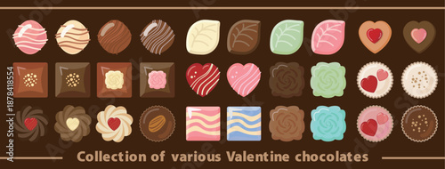Valentine’s Chocolate Collection with Hearts and Sweet Desserts Illustrations
