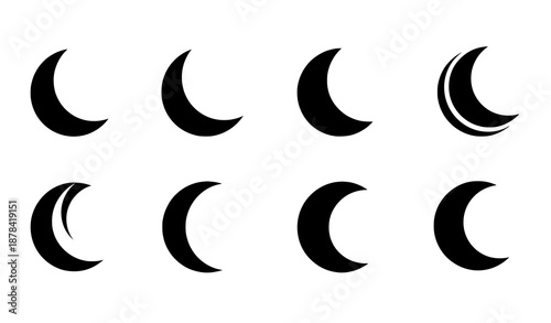 Abstract Crescent Moon Symbol Vector Set in Black and White Minimal Style