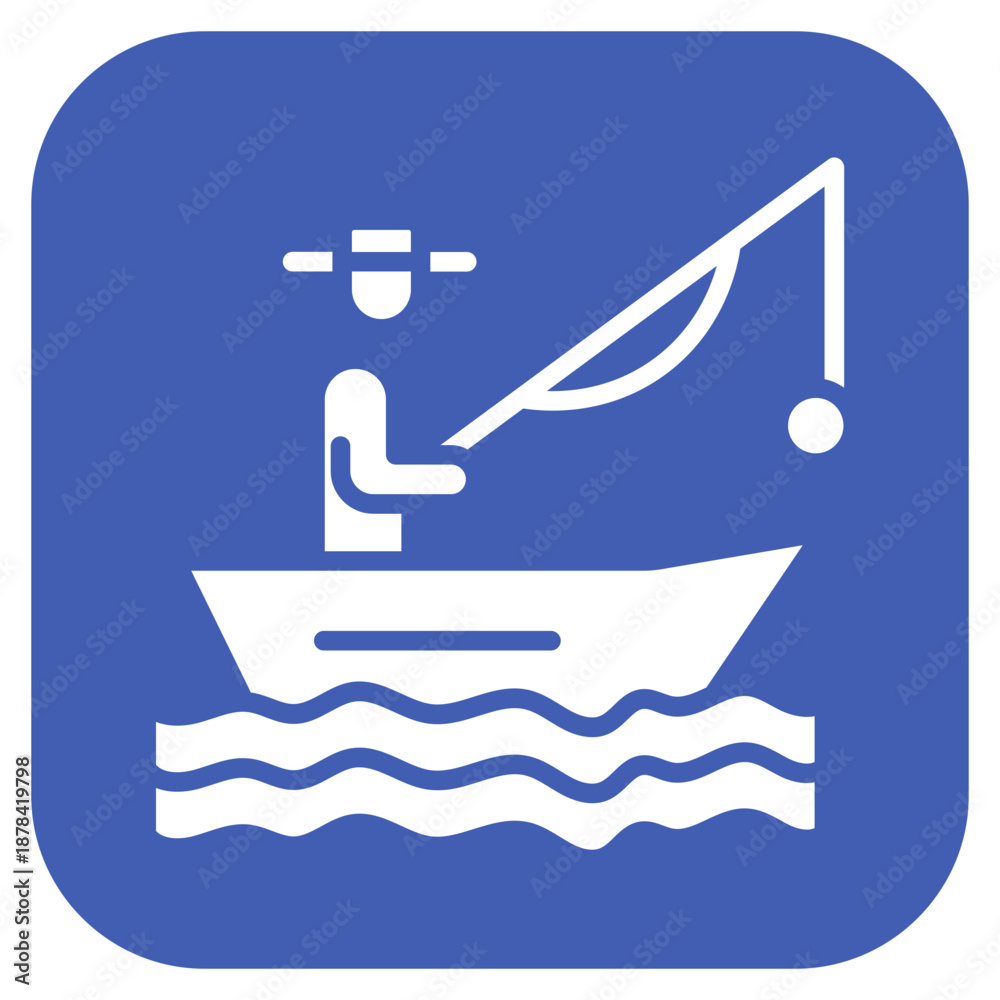 Fototapeta premium Fisherman In a boat icon vector image. Can be used for Trekking.